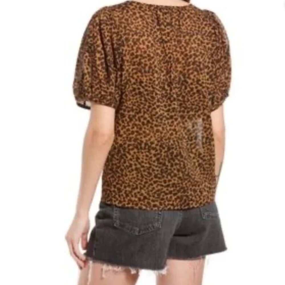 EUC Madewell Balloon-Sleeve Button-Up Top in Painted Leopard- Large - Picture 6 of 12